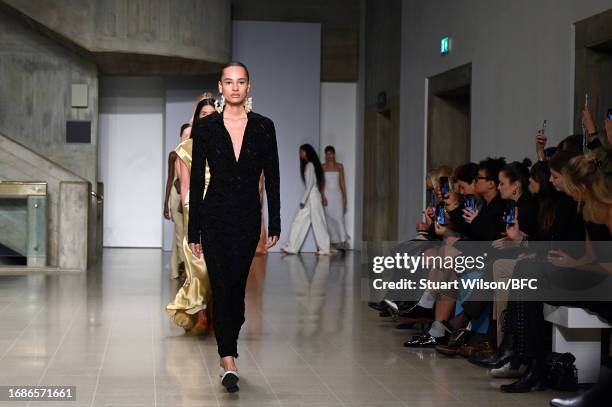 Models walk the runway at the Tove show during London Fashion Week September 2023 at The Hayward Gallery on September 17, 2023 in London, England.