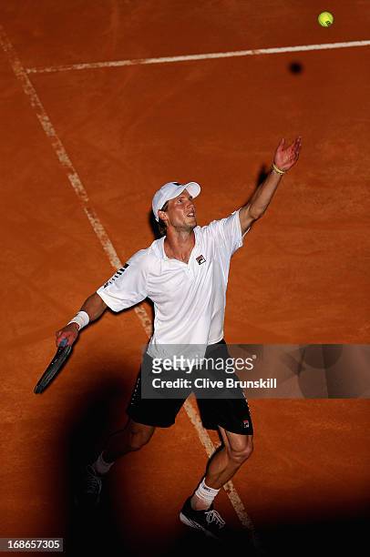 Andreas Seppi of Italy serves against Fabio Fognini of Italy in their first round match during day two of the Internazionali BNL d'Italia 2013 at the...