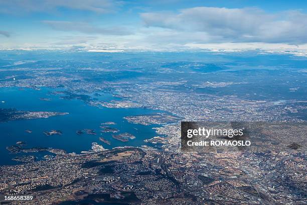 aerial view of oslo city and surroundings, norway - air date stock pictures, royalty-free photos & images