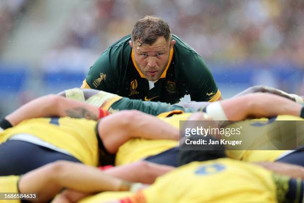 Duane Vermeulen of South Africa looks on during a scrum during the Rugby World Cup France 2023 match between South Africa and Romania at Nouveau...