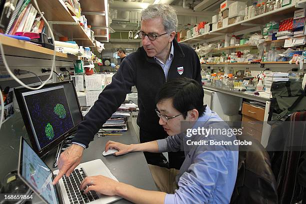 Harvard stem cell scientist Doug Melton and his post-doc Peng Yi, in the lab. Together, they have discovered a hormone that in early experiments...