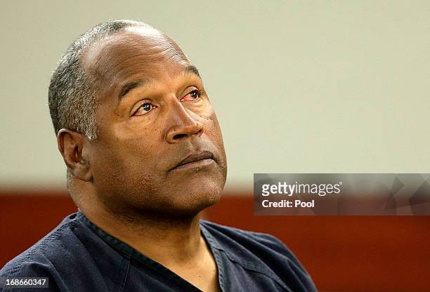 Simpson listens to testimony at an evidentiary hearing in Clark County District Court May 13, 2013 in Las Vegas, Nevada. Simpson, who is currently...