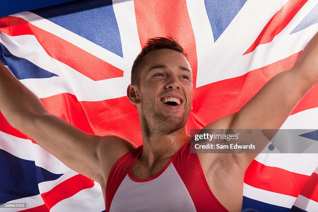 Athlete carrying Union Jack flag