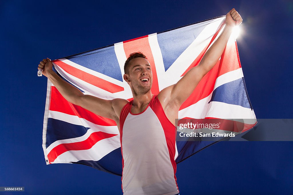 Athlete carrying Union Jack flag