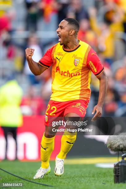 Wesley SAID of RC Lens celebrate his goal during the Ligue 1 Uber Eats match between Racing Club de Lens and Toulouse Football Club at Stade...