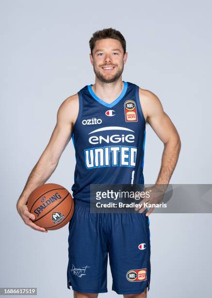 Matthew Dellavedova poses during the Melbourne United 2023/24 NBL Headshots Session at Somerset College on September 17, 2023 in Gold Coast,...