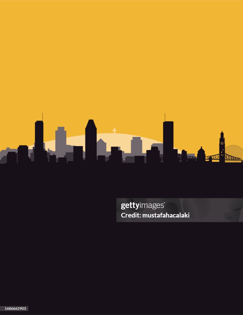 Montreal cityscape with Jacques Cartier Bridge, mountain and Biosphere