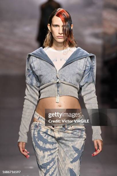 Model walks the runway during the Masha Popova Ready to Wear Spring/Summer 2024 fashion show as part of the London Fashion Week on September 17, 2023...