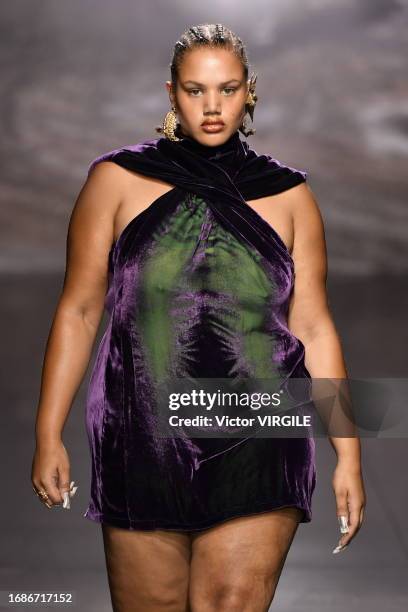 Model walks the runway during the Masha Popova Ready to Wear Spring/Summer 2024 fashion show as part of the London Fashion Week on September 17, 2023...