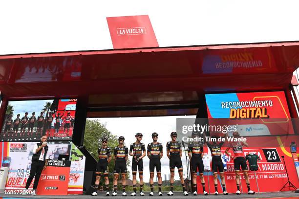 Primoz Roglic of Slovenia, Jonas Vingegaard of Denmark, Sepp Kuss of The United States - Red Leader, Jersey Wilco Kelderman of The Netherlands, Dylan...