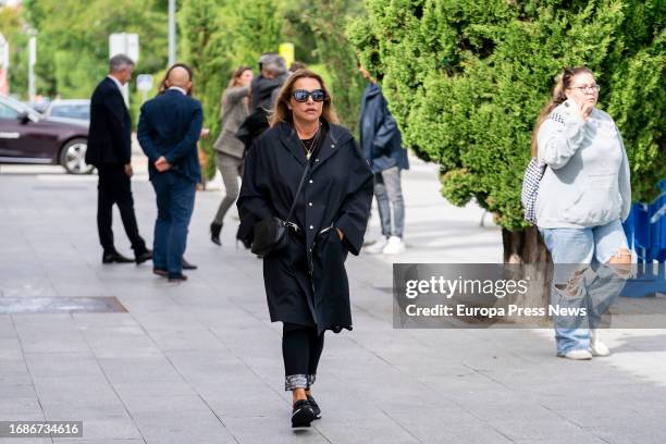 Presenter Cristina Tarrega arrives at the funeral chapel of Pepe Domingo at the mortuary of Pozuelo de Alarcon, on 17 September, 2023 in Pozuelo de...