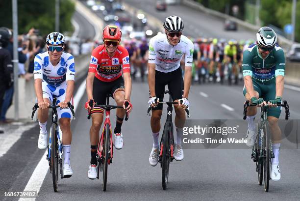 Remco Evenepoel of Belgium and Team Soudal - Quick Step - Polka Dot Mountain Jersey, Sepp Kuss of The United States and Team Jumbo-Visma - Red Leader...