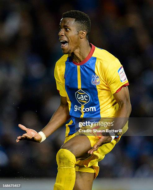 Wilfried Zaha of Crystal Palace celebrates his second goal during the npower Championship play off semi final second leg between Brighton & Hove...