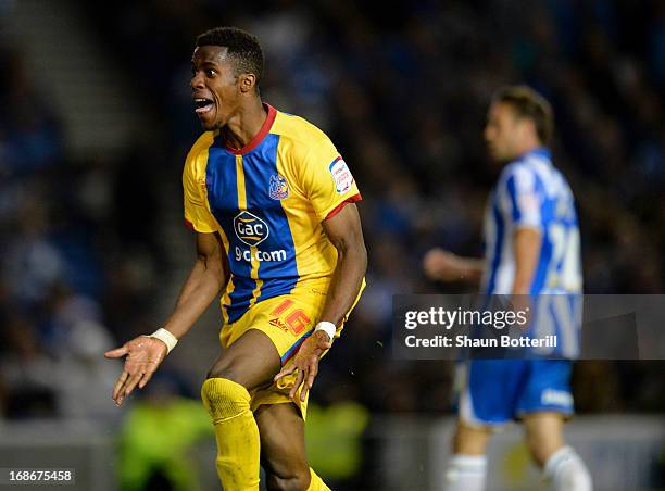 Wilfried Zaha of Crystal Palace celebrates his second goal during the npower Championship play off semi final second leg between Brighton & Hove...