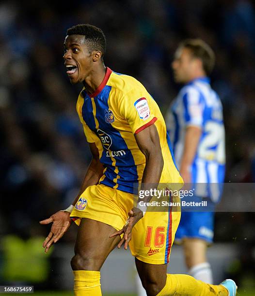Wilfried Zaha of Crystal Palace celebrates his second goal during the npower Championship play off semi final second leg between Brighton & Hove...