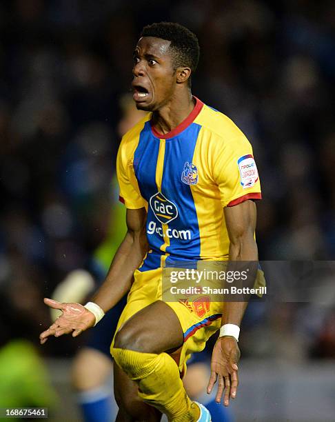 Wilfried Zaha of Crystal Palace celebrates his second goal during the npower Championship play off semi final second leg between Brighton & Hove...