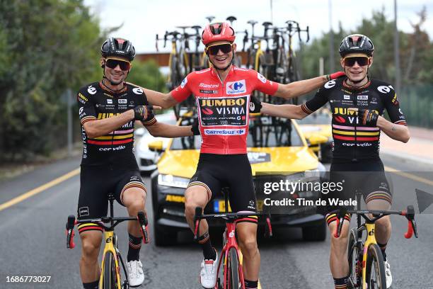 Primoz Roglic of Slovenia, Sepp Kuss of The United States - Red Leader Jersey and Jonas Vingegaard of Denmark and Team Jumbo-Visma during the 78th...