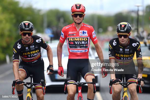 Primoz Roglic of Slovenia, Sepp Kuss of The United States - Red Leader Jersey and Jonas Vingegaard of Denmark and Team Jumbo-Visma during the 78th...