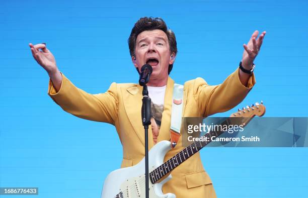 Rick Astley performs at BBC Radio 2 In The Park 2023 at Victoria Park on September 17, 2023 in Leicester, England.