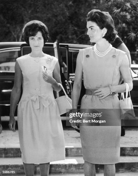 First Lady Jacqueline Kennedy and Jayne Wrightsman enter the Biltmore Hotel, Palm Beach, Florida, March 1961.