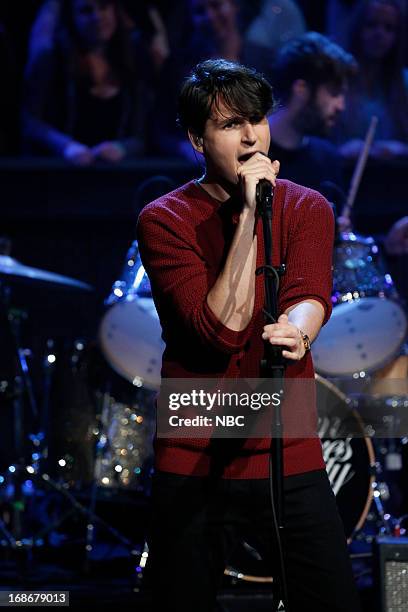 Episode 834 -- Pictured: Musical guest Ezra Koenig of Vampire Weekend performs on May 13, 2013 --