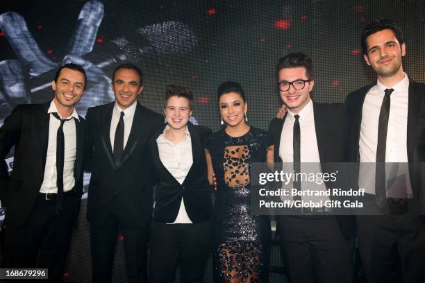 Nikos Aliagas with Finalists of French TV Show 'The Voice' Nuno Resende , Lois , Olympe , Yoann Freget and actress Eva Longoria which present 'Global...
