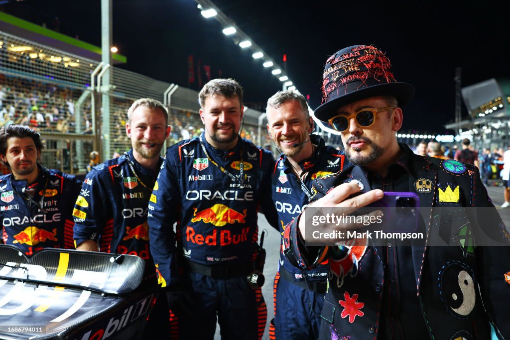Boy George Racing Boy George takes a selfie with the Red Bull Racing team on the grid ...