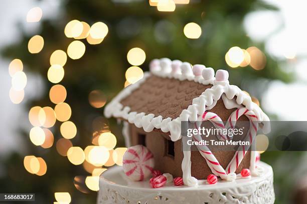 close up of gingerbread house - gingerbread house stock pictures, royalty-free photos & images