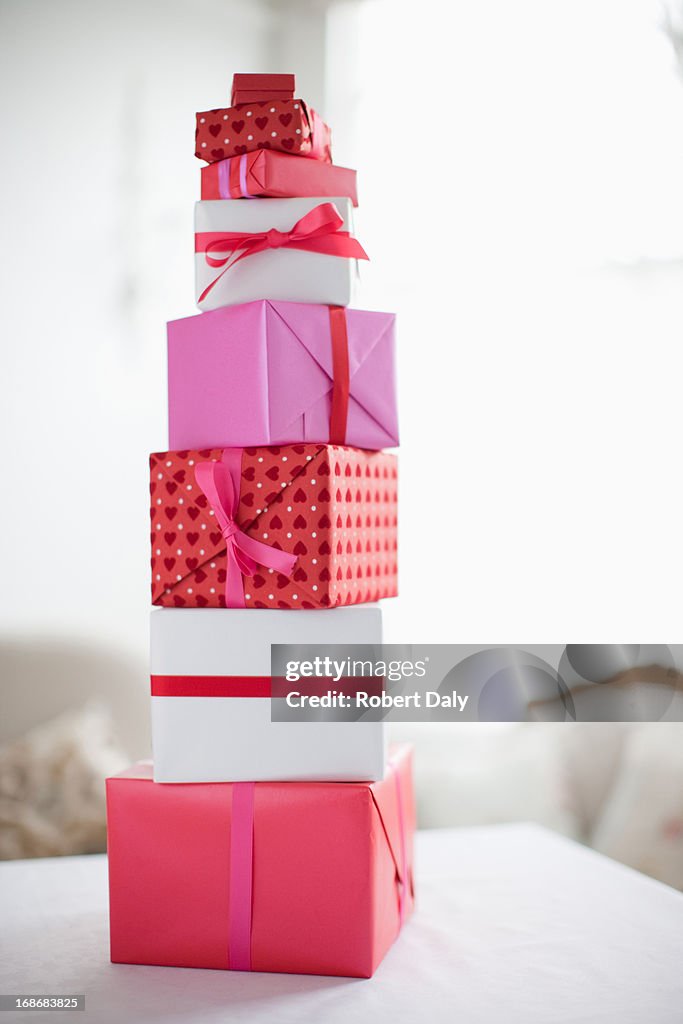 Stack of Valentine's Day gifts