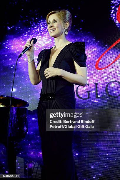 Singer Lara Fabian performs at 'Global Gift Gala' at Hotel George V on May 13, 2013 in Paris, France.