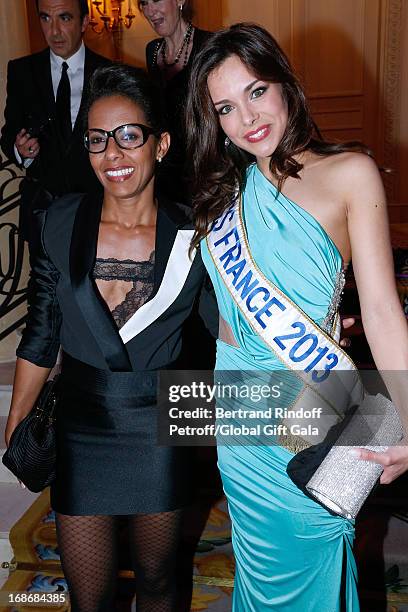Audrey Pulvar and Miss France 2013 Marine Lorphelin attend 'Global Gift Gala' at Hotel George V on May 13, 2013 in Paris, France.