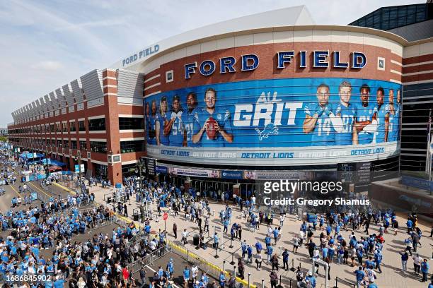General view out side of the stadium before the game between the Seattle Seahawks and the Detroit Lions Ford Field on September 17, 2023 in Detroit,...