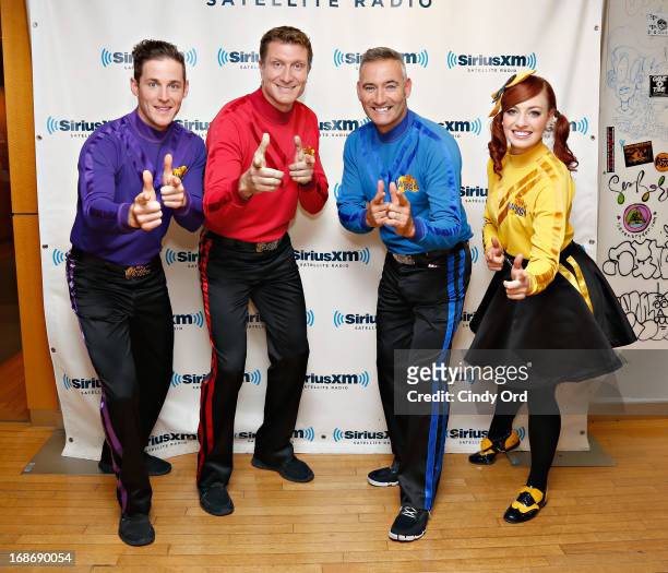 Lachlan Gillespie, Simon Pryce, Anthony Field and Emma Watkins of The Wiggles visit SiriusXM's Kid's Place Live at the SiriusXM Studios on May 13,...
