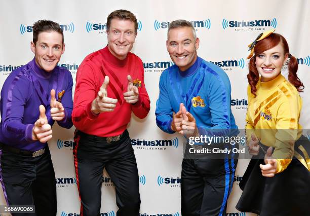 Lachlan Gillespie, Simon Pryce, Anthony Field and Emma Watkins of The Wiggles visit SiriusXM's Kid's Place Live at the SiriusXM Studios on May 13,...