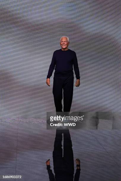 Giorgio Armani on the runway at the Giorgio Armani Spring 2024 Ready To Wear Runway Show on September 24, 2023 in Milan, Italy.