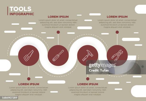 tools infographic - equipment, instruments, handy, diy, work, productivity, repairs - system configuration stock illustrations