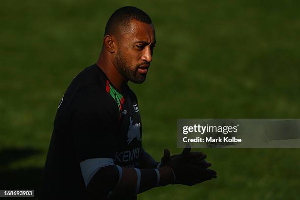 Roy Asotasi looks on during a South Sydney Rabbitohs NRL training session at Redfern Oval on May 14, 2013 in Sydney, Australia.