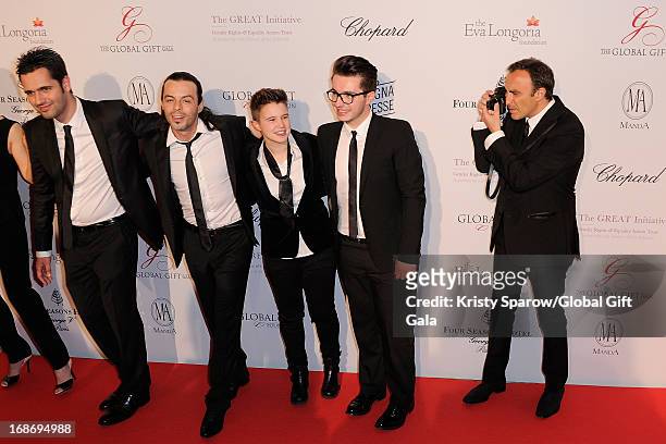 Finalists of French TV Show 'The Voice' are photographed by Nikos Aliagas - Yoann Freget, Nuno Resende, Lois and Olympe attend the 'Global Gift Gala'...