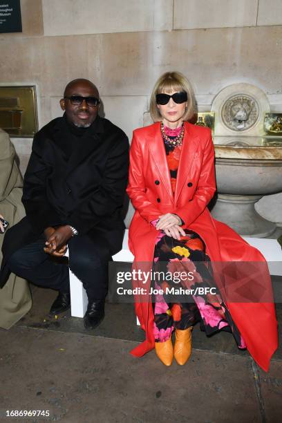 Edward Enninful and Anna Wintour attend the Erdem show during London Fashion Week September 2023 at the The British Museum on September 17, 2023 in...