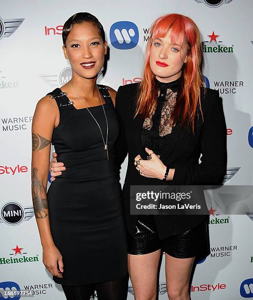 Aino Jawo and Caroline Hjelt of Icona Pop attend the Warner Music Group 2013 Grammy celebration at Chateau Marmont on February 10, 2013 in Los...