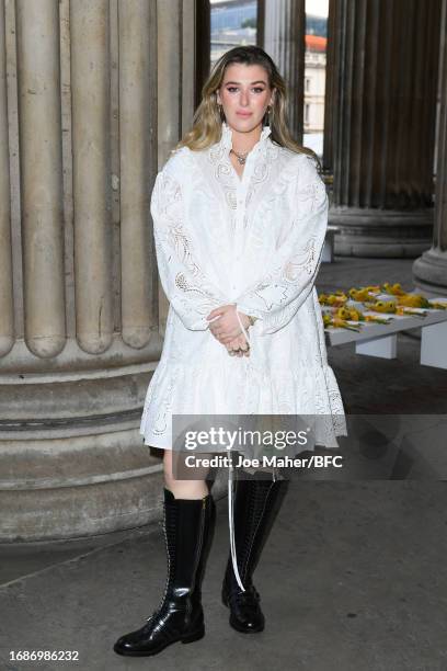 Honor Swinton Byrne attends the Erdem show during London Fashion Week September 2023 at the The British Museum on September 17, 2023 in London,...