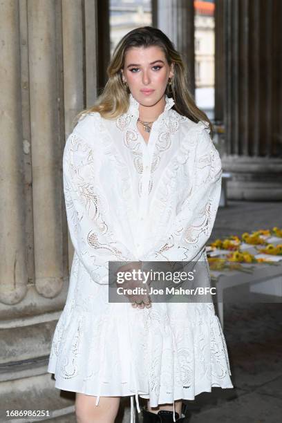 Honor Swinton Byrne attends the Erdem show during London Fashion Week September 2023 at the The British Museum on September 17, 2023 in London,...