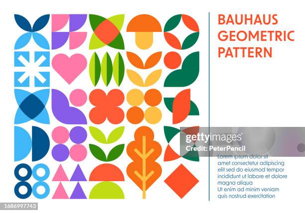 ilustraciones, imágenes clip art, dibujos animados e iconos de stock de seasons - cartel geométrico abstracto - estilo de forma bauhaus. fondo del patrón. cuadrícula geométrica moderna - diseño de arte de color vectorial - las-cuatro-estaciones