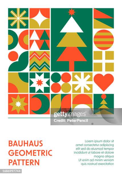 illustrations, cliparts, dessins animés et icônes de noël hiver - affiche géométrique abstraite - bauhaus shape style. arrière-plan du motif. grille géométrique moderne - vector color art design - bauhaus
