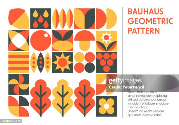 illustrations, cliparts, dessins animés et icônes de automne - affiche géométrique abstraite - bauhaus shape style. arrière-plan du motif. grille géométrique moderne - vector color art design - bauhaus