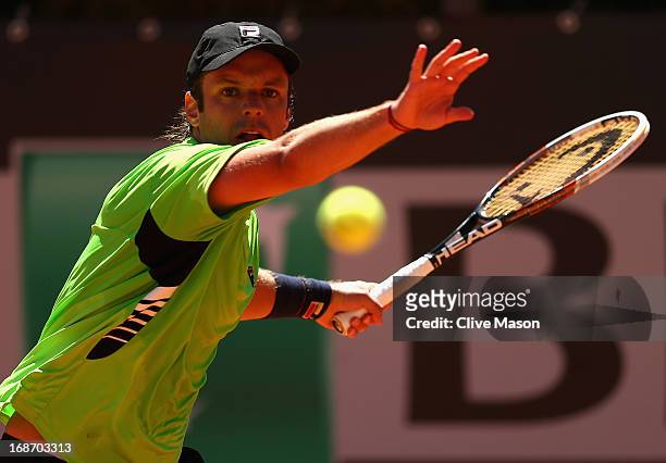 Horacio Zeballos of Argentina in action during his first round match against Fernando Verdasco of Spain during day three of the Internazionali BNL...