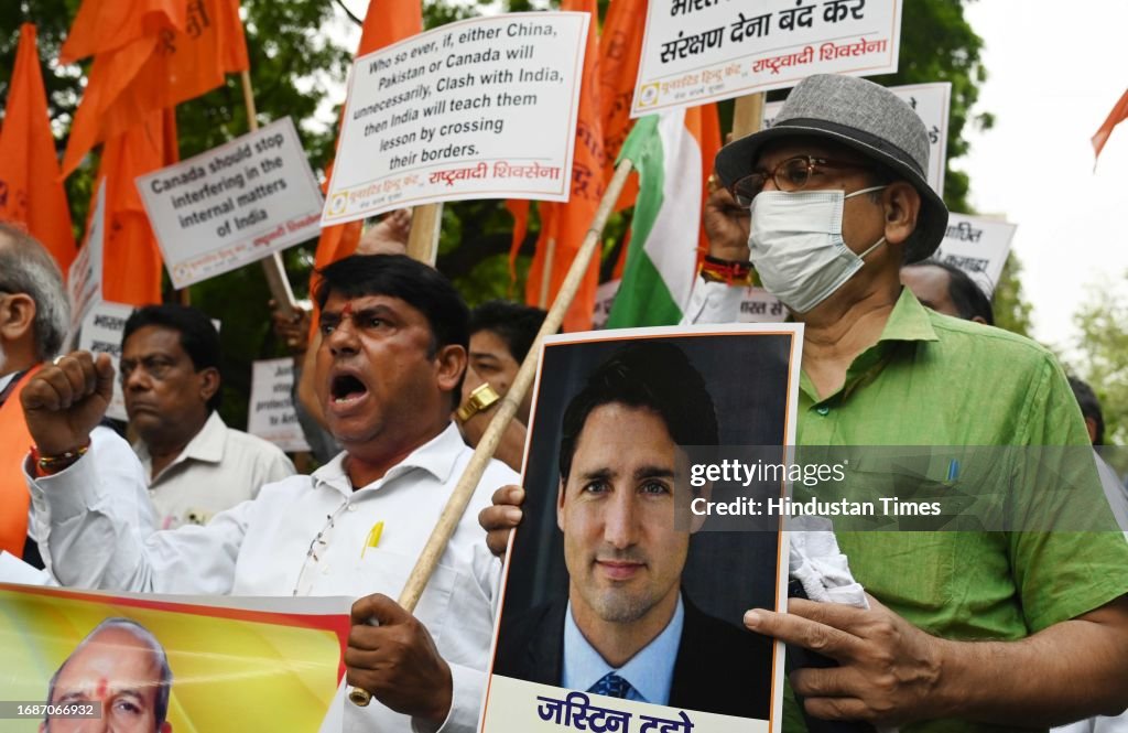 United Hindu Front Supporters Protest Against Canadian PM Justin Trudeau At Jantar Mantar