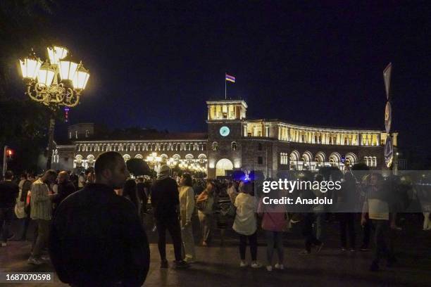 People continue their anti-government protest around the Government House, in Yerevan, Armenia due to Azerbaijan's 'anti-terror activities' in...