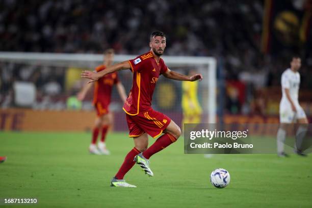 Bryan Cristante of AS Roma in action during the Serie A TIM match between AS Roma and Empoli FC at Stadio Olimpico on September 17, 2023 in Rome,...