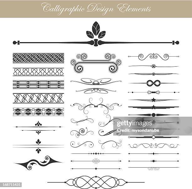 stockillustraties, clipart, cartoons en iconen met vector illustration of calligraphic elements - vignettering